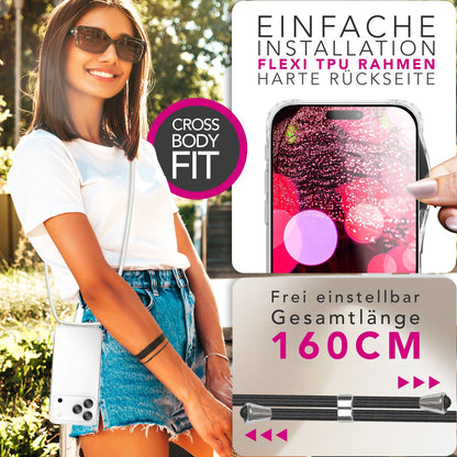 NALIA Handykette für iPhone 17 Pro – Transparentes Hybrid-Case & Band – HANGIT PRO (Anti-Gelb Rückseite & Verstellbar) – Marke aus Berlin