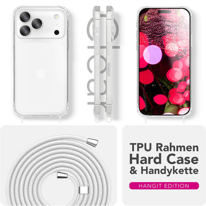 NALIA Handykette für iPhone 17 Pro – Transparentes Hybrid-Case & Band – HANGIT PRO (Anti-Gelb Rückseite & Verstellbar) – Marke aus Berlin
