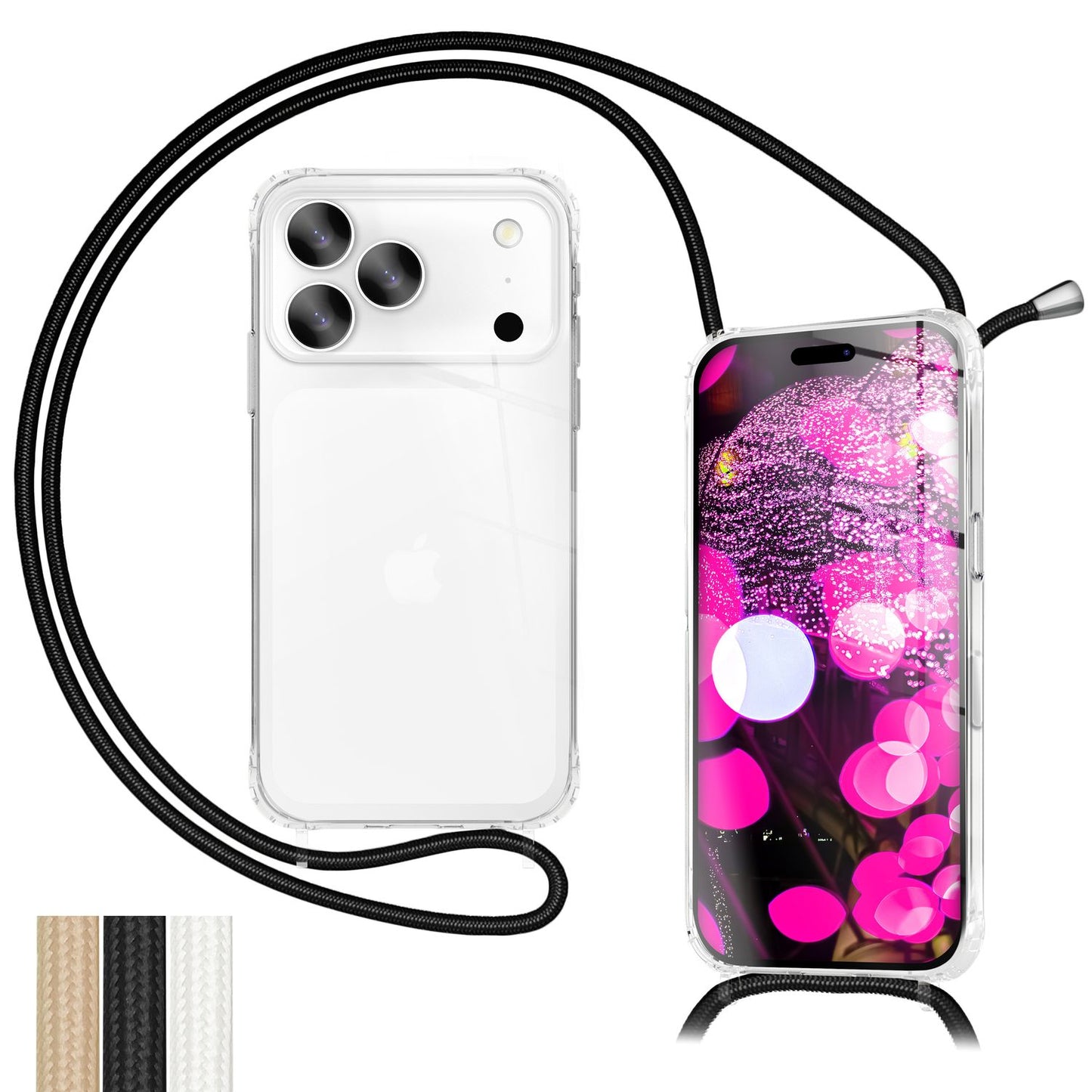 NALIA Handykette für iPhone 17 Pro Max – Transparentes Hybrid-Case & Band – HANGIT PRO (Anti-Gelb Rückseite & Verstellbar) – Marke aus Berlin