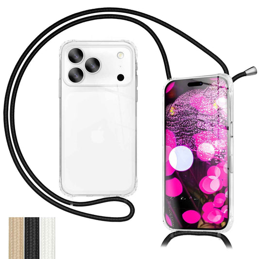 NALIA Handykette für iPhone 17 Pro Max – Transparentes Hybrid-Case & Band – HANGIT PRO (Anti-Gelb Rückseite & Verstellbar) – Marke aus Berlin