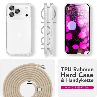 NALIA Handykette für iPhone 17 Pro Max – Transparentes Hybrid-Case & Band – HANGIT PRO (Anti-Gelb Rückseite & Verstellbar) – Marke aus Berlin