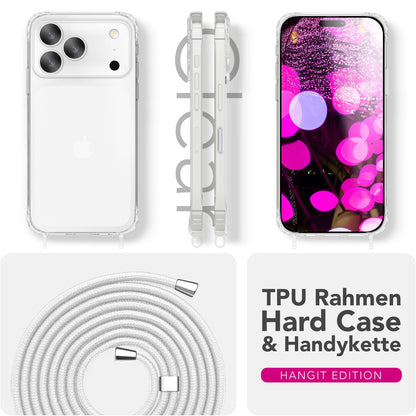 NALIA Handykette für iPhone 17 Pro Max – Transparentes Hybrid-Case & Band – HANGIT PRO (Anti-Gelb Rückseite & Verstellbar) – Marke aus Berlin