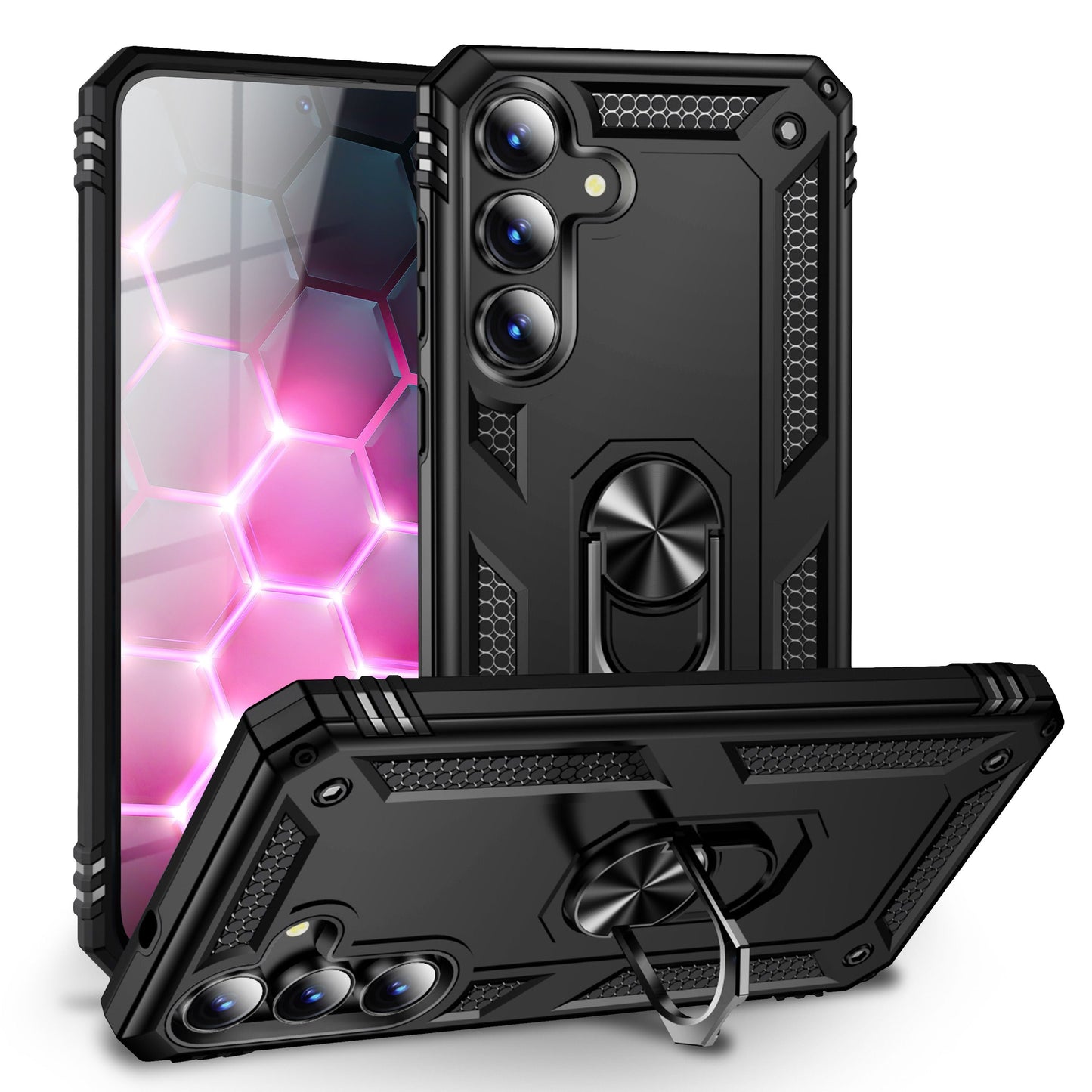 NALIA Panzerhülle für Samsung Galaxy S25 FE – Ring-Ständer 360° & Magnet-Halterung Kompatibel – RINGDEFEND (Stoßfestes Outdoor Case) – Marke aus Berlin