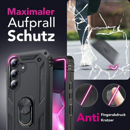 NALIA Panzerhülle für Samsung Galaxy S25 FE – Ring-Ständer 360° & Magnet-Halterung Kompatibel – RINGDEFEND (Stoßfestes Outdoor Case) – Marke aus Berlin