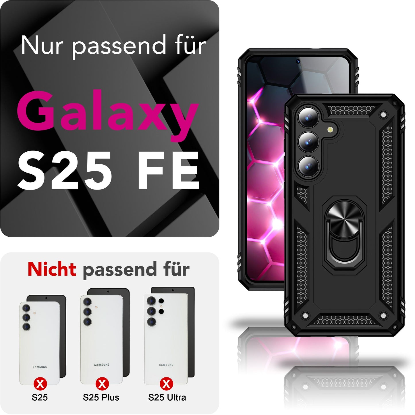 NALIA Panzerhülle für Samsung Galaxy S25 FE – Ring-Ständer 360° & Magnet-Halterung Kompatibel – RINGDEFEND (Stoßfestes Outdoor Case) – Marke aus Berlin