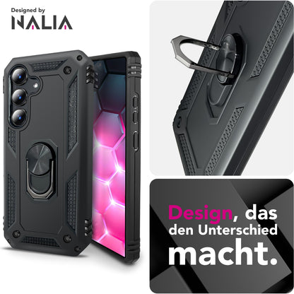 NALIA Panzerhülle für Samsung Galaxy S25 FE – Ring-Ständer 360° & Magnet-Halterung Kompatibel – RINGDEFEND (Stoßfestes Outdoor Case) – Marke aus Berlin