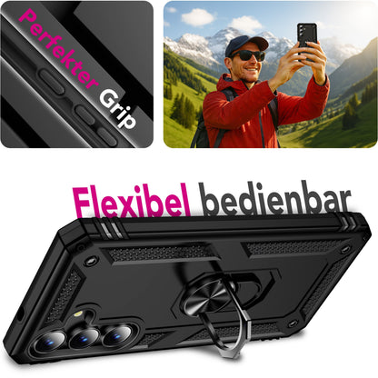 NALIA Panzerhülle für Samsung Galaxy S25 FE – Ring-Ständer 360° & Magnet-Halterung Kompatibel – RINGDEFEND (Stoßfestes Outdoor Case) – Marke aus Berlin