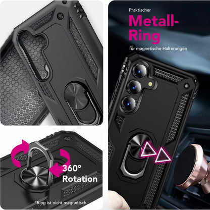 NALIA Panzerhülle für Samsung Galaxy S25 FE – Ring-Ständer 360° & Magnet-Halterung Kompatibel – RINGDEFEND (Stoßfestes Outdoor Case) – Marke aus Berlin