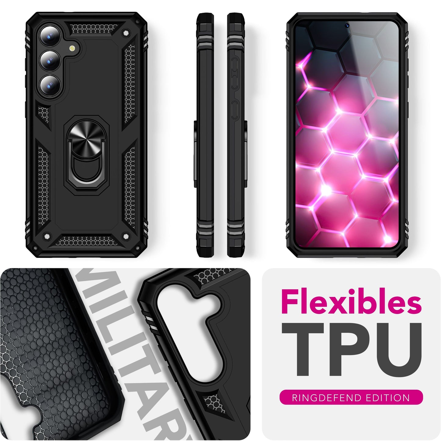 NALIA Panzerhülle für Samsung Galaxy S25 FE – Ring-Ständer 360° & Magnet-Halterung Kompatibel – RINGDEFEND (Stoßfestes Outdoor Case) – Marke aus Berlin