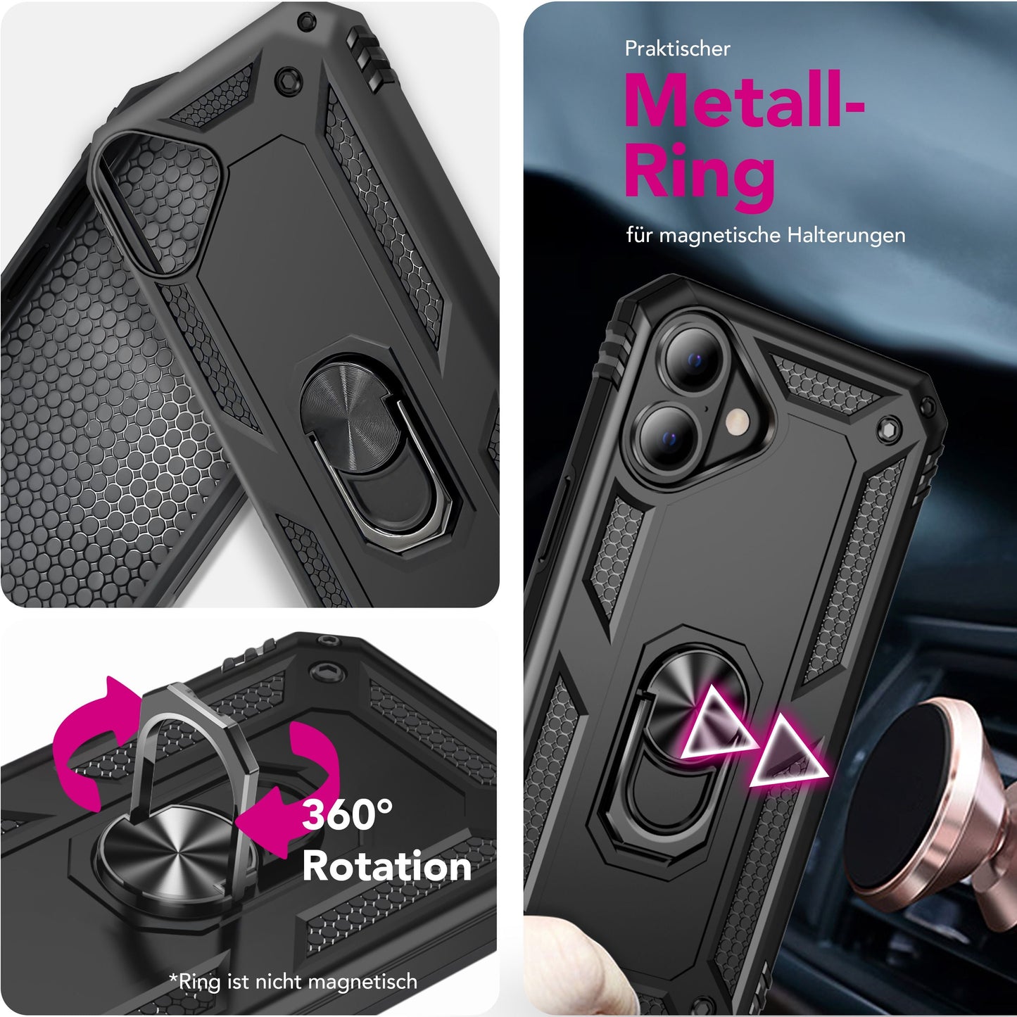 NALIA Panzerhülle für iPhone 17 – Ring-Ständer 360° & Magnet-Halterung Kompatibel – RINGDEFEND (Stoßfestes Outdoor Case) – Marke aus Berlin