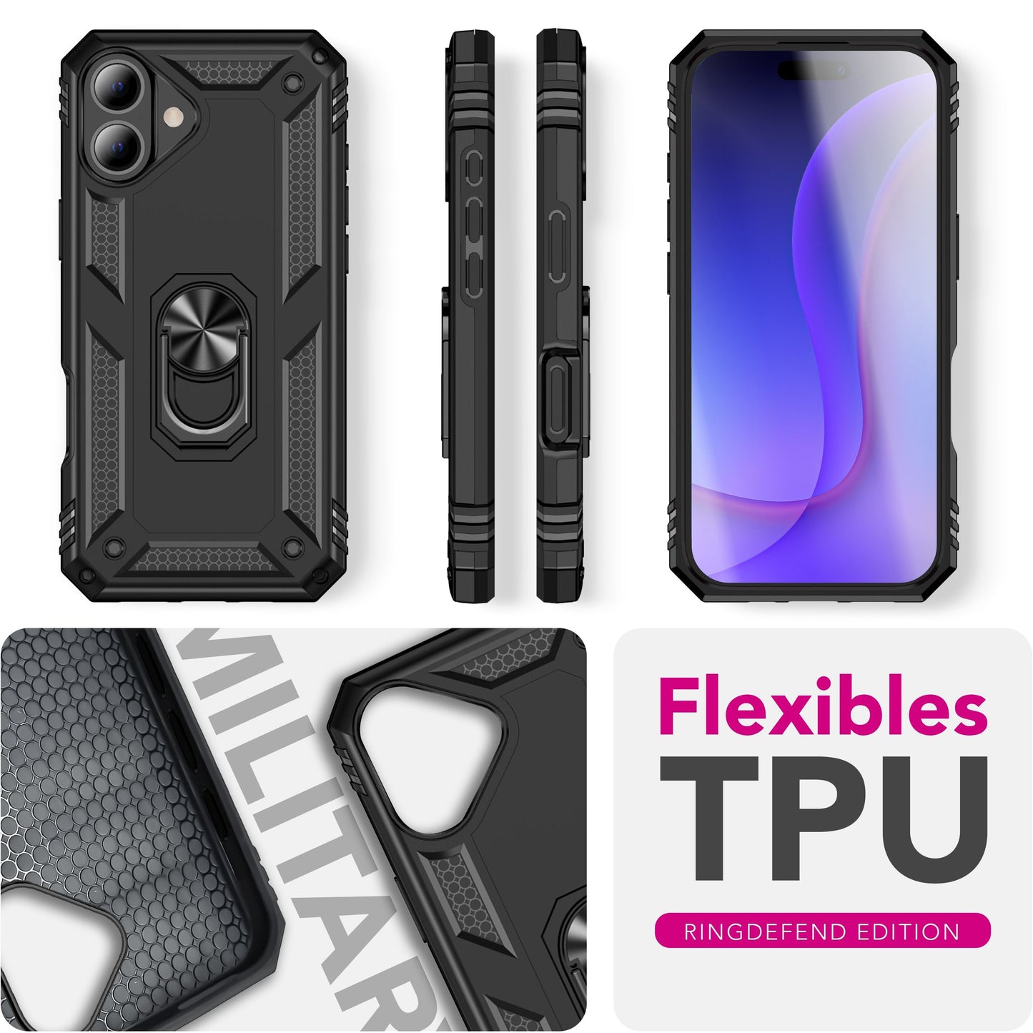 NALIA Panzerhülle für iPhone 17 – Ring-Ständer 360° & Magnet-Halterung Kompatibel – RINGDEFEND (Stoßfestes Outdoor Case) – Marke aus Berlin