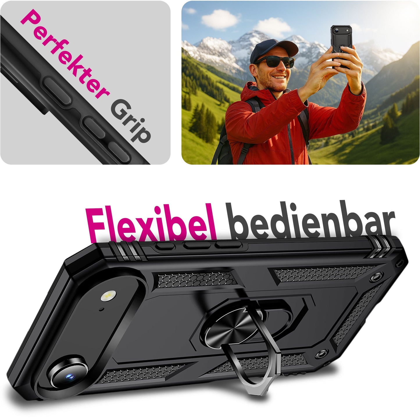 NALIA Panzerhülle für iPhone 17 Air – Ring-Ständer 360° & Magnet-Halterung Kompatibel – RINGDEFEND (Stoßfestes Outdoor Case) – Marke aus Berlin