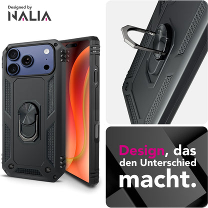 NALIA Panzerhülle für iPhone 17 Pro – Ring-Ständer 360° & Magnet-Halterung Kompatibel – RINGDEFEND (Stoßfestes Outdoor Case) – Marke aus Berlin