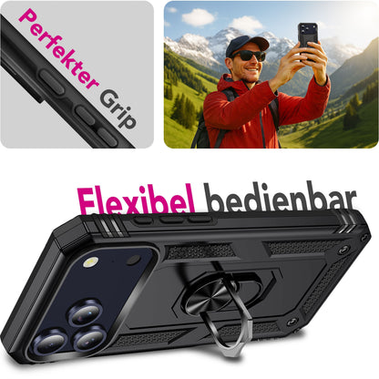 NALIA Panzerhülle für iPhone 17 Pro – Ring-Ständer 360° & Magnet-Halterung Kompatibel – RINGDEFEND (Stoßfestes Outdoor Case) – Marke aus Berlin