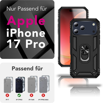 NALIA Panzerhülle für iPhone 17 Pro – Ring-Ständer 360° & Magnet-Halterung Kompatibel – RINGDEFEND (Stoßfestes Outdoor Case) – Marke aus Berlin