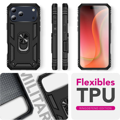 NALIA Panzerhülle für iPhone 17 Pro – Ring-Ständer 360° & Magnet-Halterung Kompatibel – RINGDEFEND (Stoßfestes Outdoor Case) – Marke aus Berlin