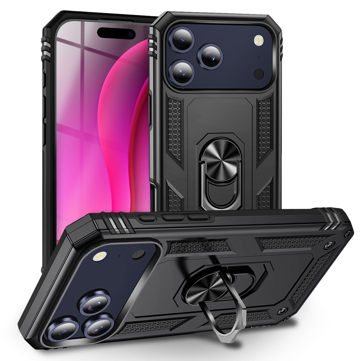 NALIA Panzerhülle für iPhone 17 Pro Max – Ring-Ständer 360° & Magnet-Halterung Kompatibel – RINGDEFEND (Stoßfestes Outdoor Case) – Marke aus Berlin
