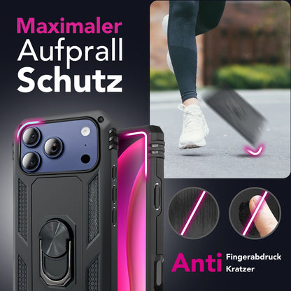 NALIA Panzerhülle für iPhone 17 Pro Max – Ring-Ständer 360° & Magnet-Halterung Kompatibel – RINGDEFEND (Stoßfestes Outdoor Case) – Marke aus Berlin