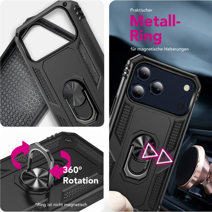 NALIA Panzerhülle für iPhone 17 Pro Max – Ring-Ständer 360° & Magnet-Halterung Kompatibel – RINGDEFEND (Stoßfestes Outdoor Case) – Marke aus Berlin