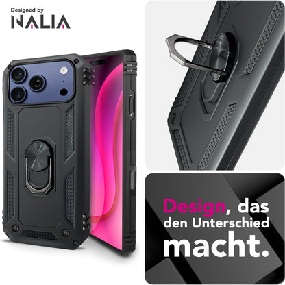 NALIA Panzerhülle für iPhone 17 Pro Max – Ring-Ständer 360° & Magnet-Halterung Kompatibel – RINGDEFEND (Stoßfestes Outdoor Case) – Marke aus Berlin