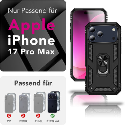 NALIA Panzerhülle für iPhone 17 Pro Max – Ring-Ständer 360° & Magnet-Halterung Kompatibel – RINGDEFEND (Stoßfestes Outdoor Case) – Marke aus Berlin