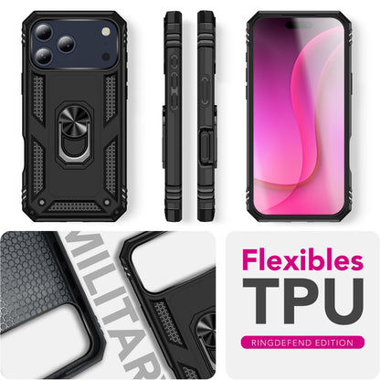 NALIA Panzerhülle für iPhone 17 Pro Max – Ring-Ständer 360° & Magnet-Halterung Kompatibel – RINGDEFEND (Stoßfestes Outdoor Case) – Marke aus Berlin