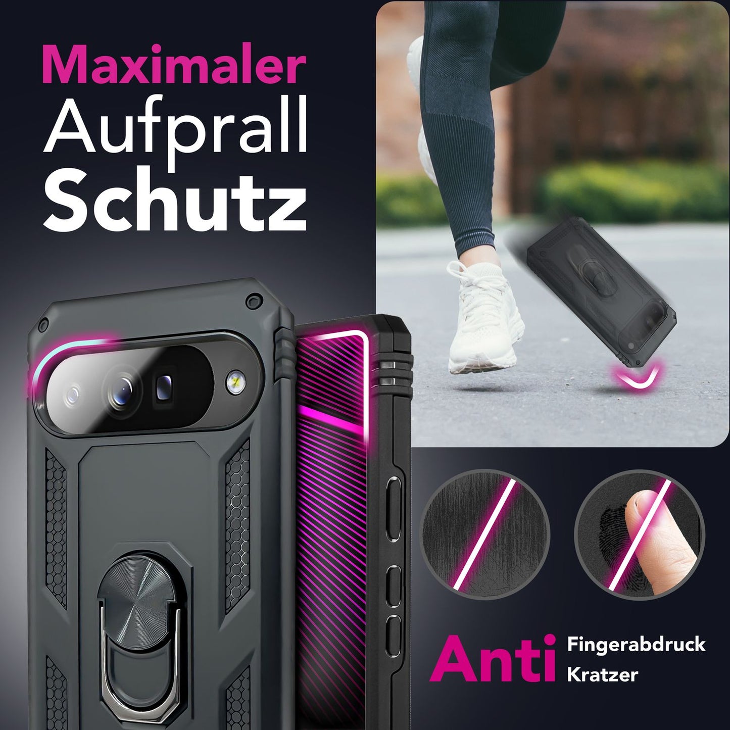 NALIA Panzerhülle für Google Pixel 10 – Ring-Ständer 360° & Magnet-Halterung Kompatibel – RINGDEFEND (Stoßfestes Outdoor Case) – Marke aus Berlin