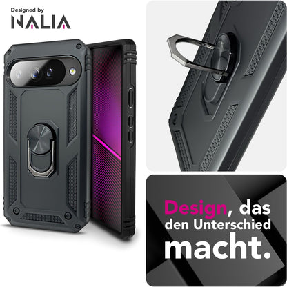 NALIA Panzerhülle für Google Pixel 10 – Ring-Ständer 360° & Magnet-Halterung Kompatibel – RINGDEFEND (Stoßfestes Outdoor Case) – Marke aus Berlin