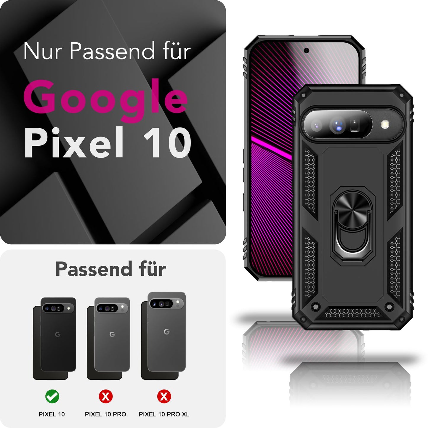 NALIA Panzerhülle für Google Pixel 10 – Ring-Ständer 360° & Magnet-Halterung Kompatibel – RINGDEFEND (Stoßfestes Outdoor Case) – Marke aus Berlin