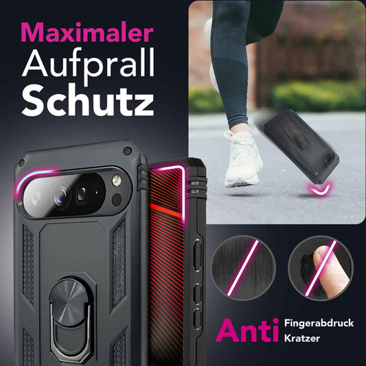 NALIA Panzerhülle für Google Pixel 10 Pro – Ring-Ständer 360° & Magnet-Halterung Kompatibel – RINGDEFEND (Stoßfestes Outdoor Case) – Marke aus Berlin