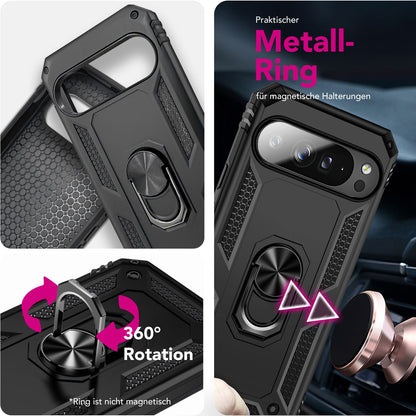 NALIA Panzerhülle für Google Pixel 10 Pro – Ring-Ständer 360° & Magnet-Halterung Kompatibel – RINGDEFEND (Stoßfestes Outdoor Case) – Marke aus Berlin