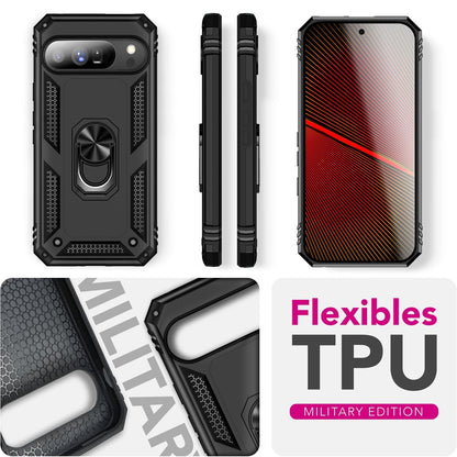 NALIA Panzerhülle für Google Pixel 10 Pro – Ring-Ständer 360° & Magnet-Halterung Kompatibel – RINGDEFEND (Stoßfestes Outdoor Case) – Marke aus Berlin