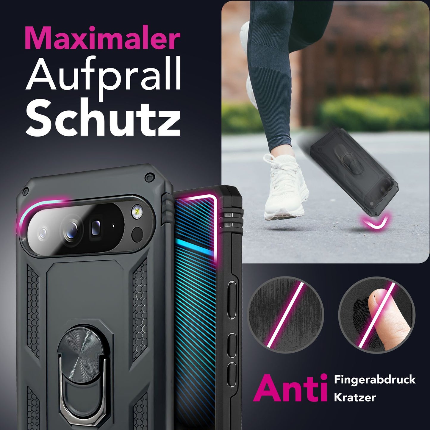NALIA Panzerhülle für Google Pixel 10 Pro XL – Ring-Ständer 360° & Magnet-Halterung Kompatibel – RINGDEFEND (Stoßfestes Outdoor Case) – Marke aus Berlin