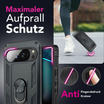 NALIA Panzerhülle für Google Pixel 10 Pro XL – Ring-Ständer 360° & Magnet-Halterung Kompatibel – RINGDEFEND (Stoßfestes Outdoor Case) – Marke aus Berlin