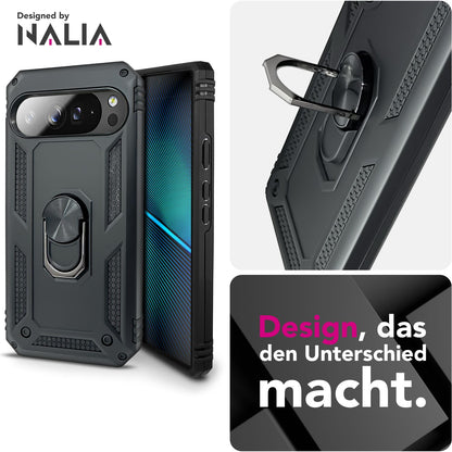 NALIA Panzerhülle für Google Pixel 10 Pro XL – Ring-Ständer 360° & Magnet-Halterung Kompatibel – RINGDEFEND (Stoßfestes Outdoor Case) – Marke aus Berlin
