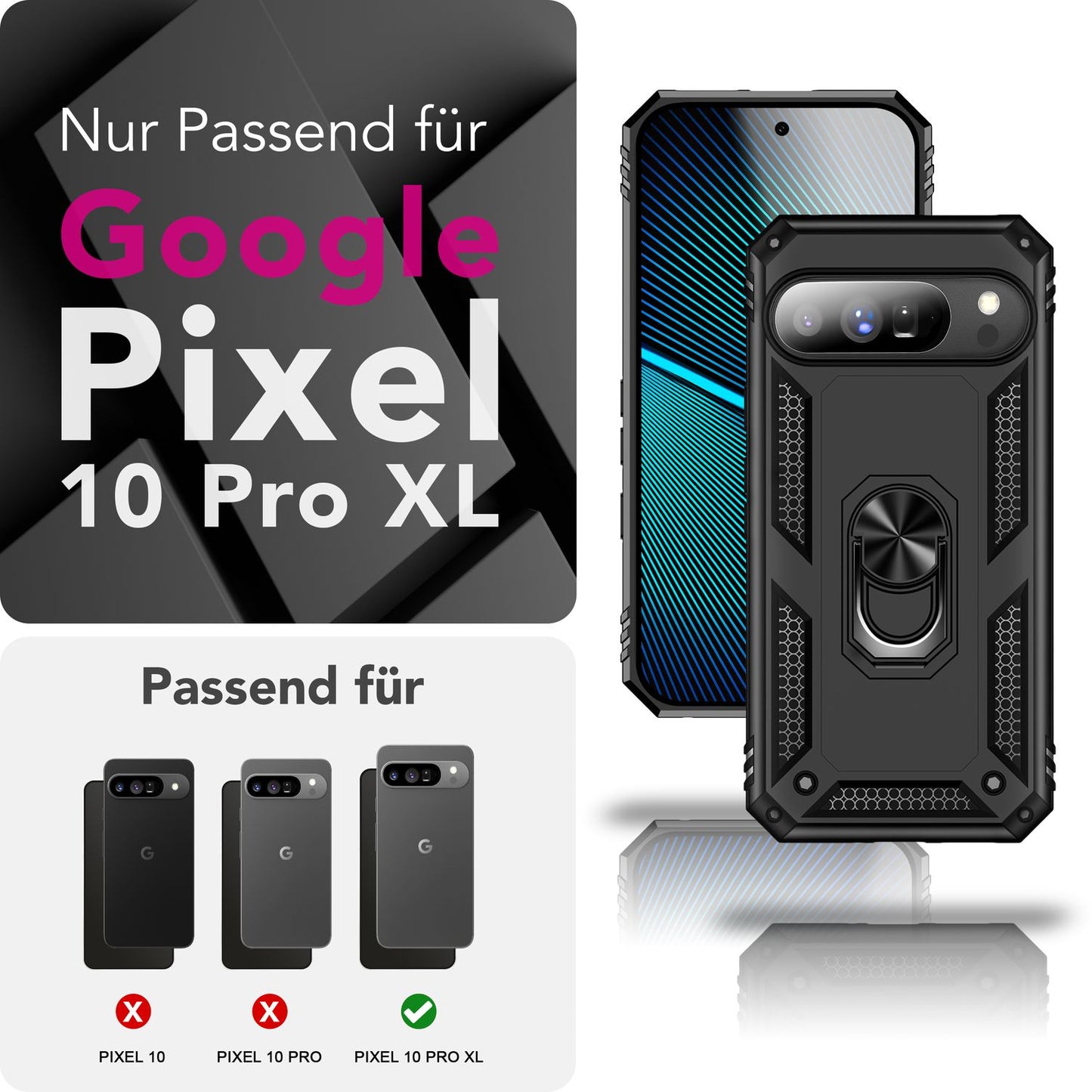 NALIA Panzerhülle für Google Pixel 10 Pro XL – Ring-Ständer 360° & Magnet-Halterung Kompatibel – RINGDEFEND (Stoßfestes Outdoor Case) – Marke aus Berlin