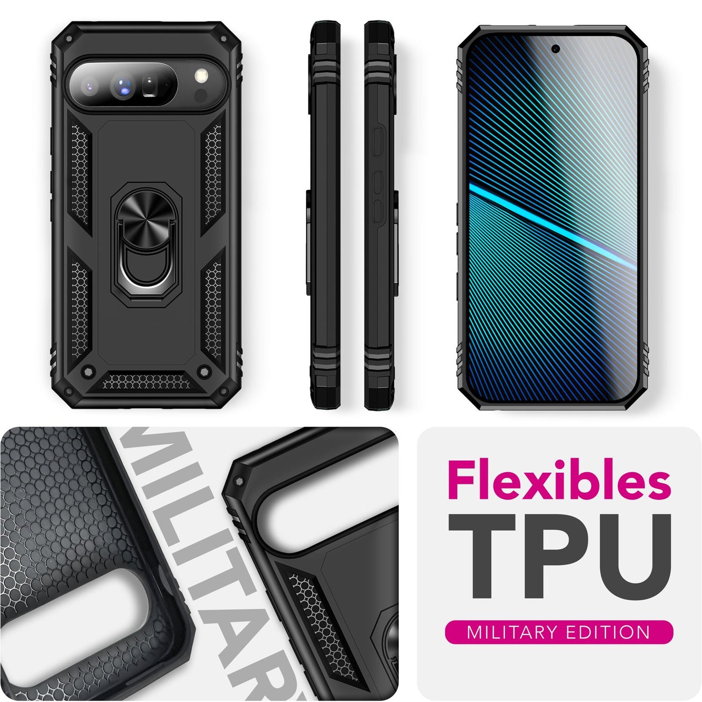 NALIA Panzerhülle für Google Pixel 10 Pro XL – Ring-Ständer 360° & Magnet-Halterung Kompatibel – RINGDEFEND (Stoßfestes Outdoor Case) – Marke aus Berlin