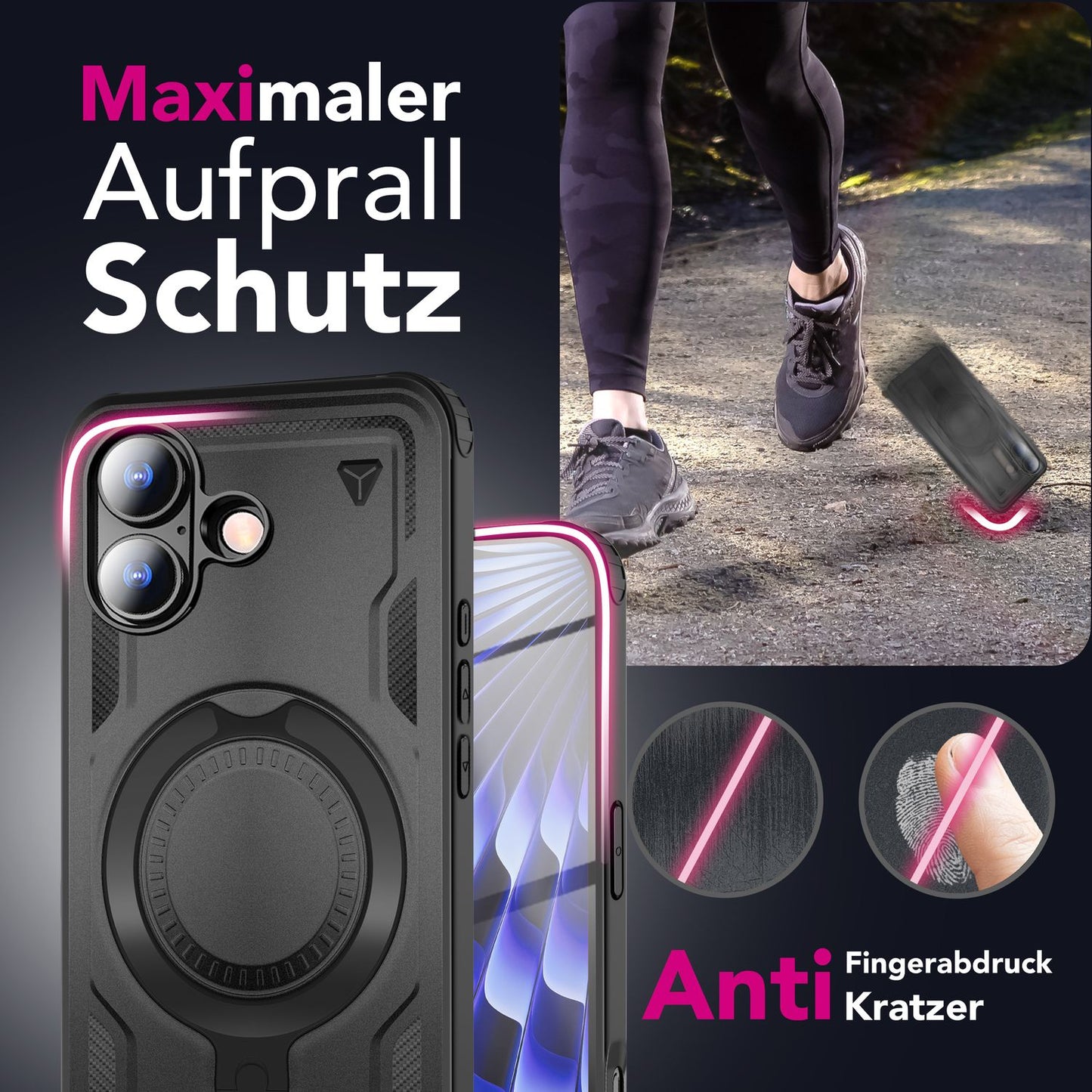 NALIA Magnetische Panzerhülle für iPhone 17 – Ring-Halterung 360° & MagSafe kompatibel – STORMGUARD (Outdoor Case) – Marke aus Berlin