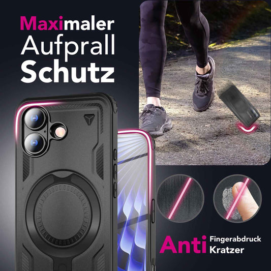 NALIA Magnetische Panzerhülle für iPhone 17 – Ring-Halterung 360° & MagSafe kompatibel – STORMGUARD (Outdoor Case) – Marke aus Berlin
