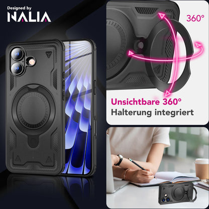 NALIA Magnetische Panzerhülle für iPhone 17 – Ring-Halterung 360° & MagSafe kompatibel – STORMGUARD (Outdoor Case) – Marke aus Berlin