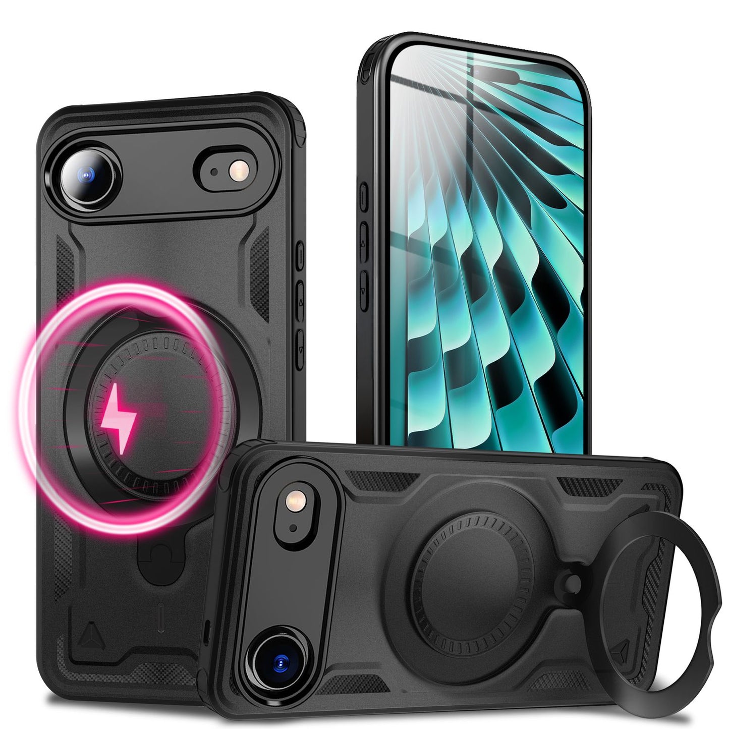 NALIA Magnetische Panzerhülle für iPhone 17 Air – Ring-Halterung 360° & MagSafe kompatibel – STORMGUARD (Outdoor Case) – Marke aus Berlin