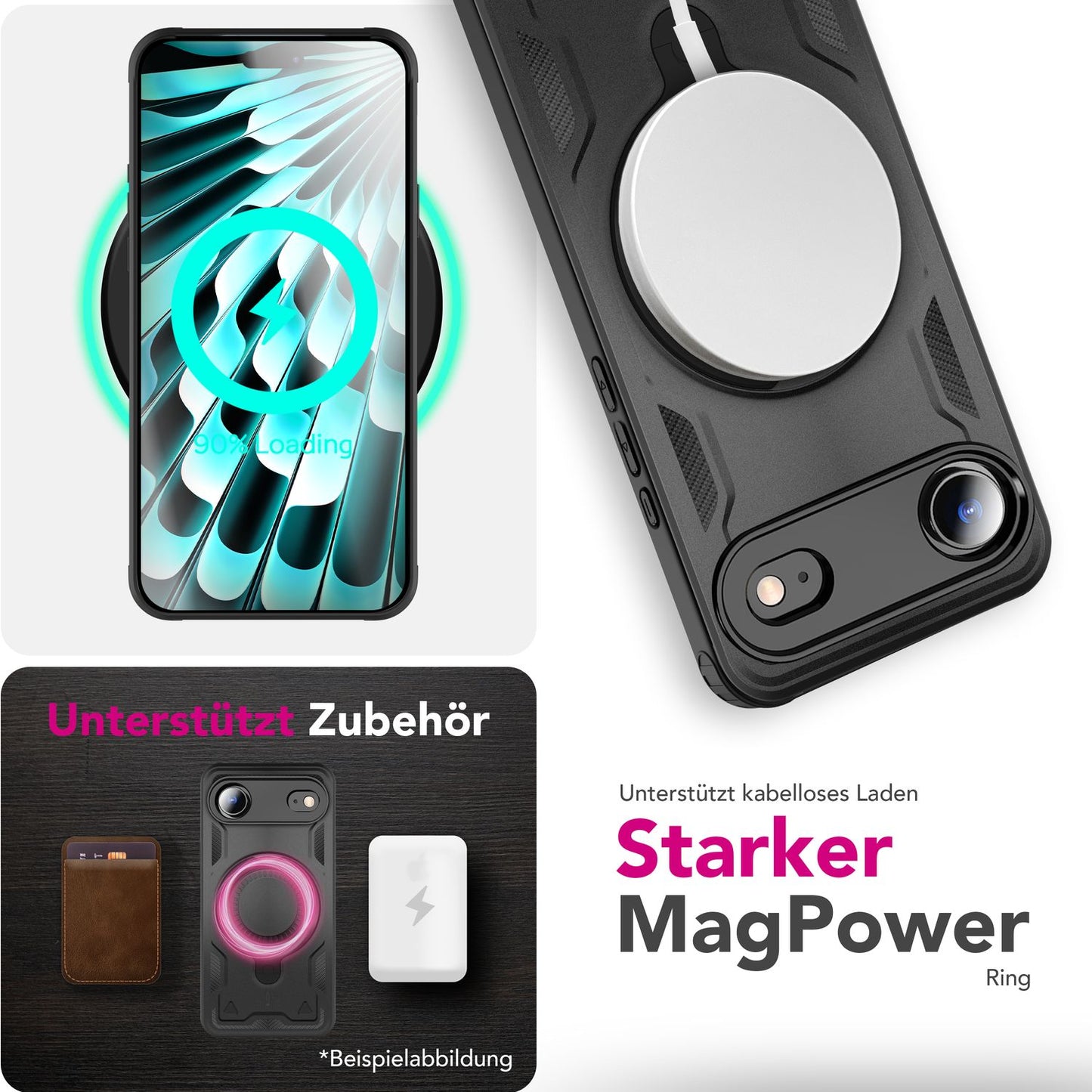NALIA Magnetische Panzerhülle für iPhone 17 Air – Ring-Halterung 360° & MagSafe kompatibel – STORMGUARD (Outdoor Case) – Marke aus Berlin