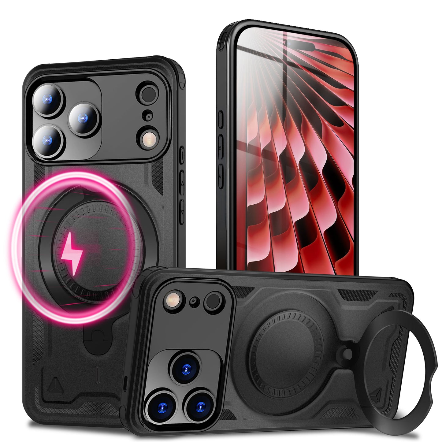 NALIA Magnetische Panzerhülle für iPhone 17 Pro – Ring-Halterung 360° & MagSafe kompatibel – STORMGUARD (Outdoor Case) – Marke aus Berlin