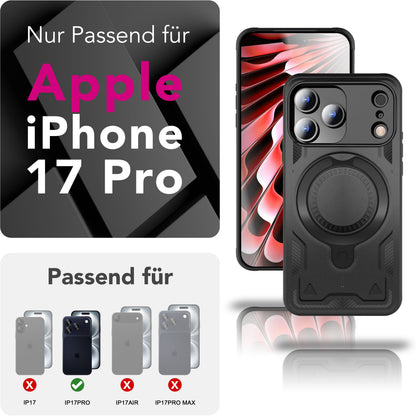 NALIA Magnetische Panzerhülle für iPhone 17 Pro – Ring-Halterung 360° & MagSafe kompatibel – STORMGUARD (Outdoor Case) – Marke aus Berlin