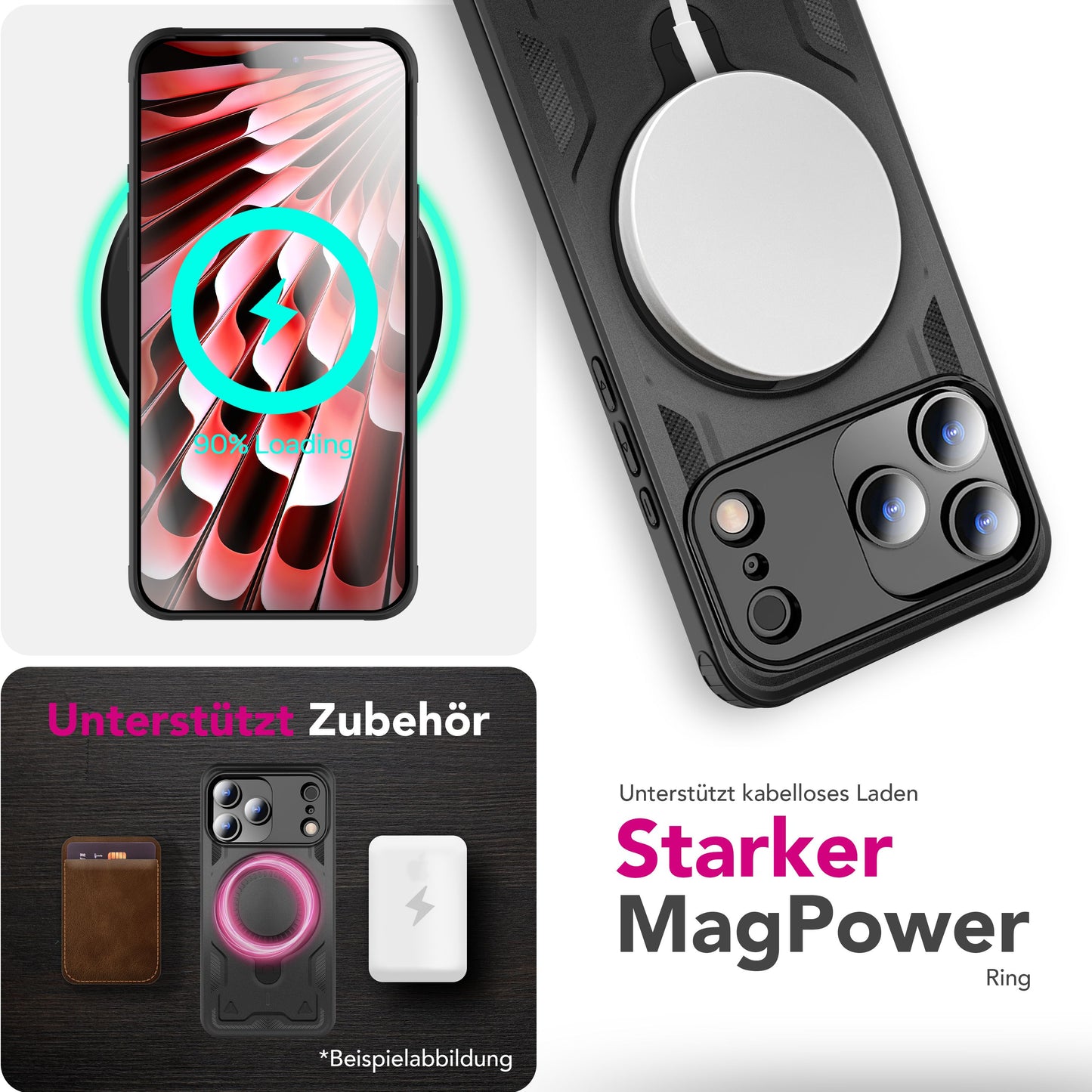 NALIA Magnetische Panzerhülle für iPhone 17 Pro – Ring-Halterung 360° & MagSafe kompatibel – STORMGUARD (Outdoor Case) – Marke aus Berlin