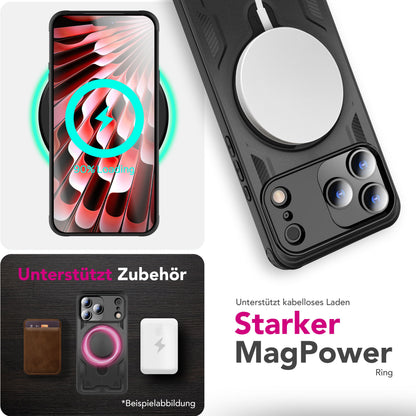 NALIA Magnetische Panzerhülle für iPhone 17 Pro – Ring-Halterung 360° & MagSafe kompatibel – STORMGUARD (Outdoor Case) – Marke aus Berlin