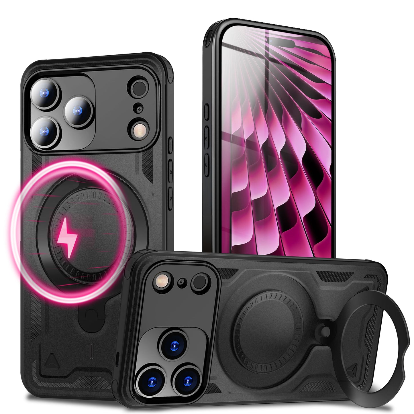 NALIA Magnetische Panzerhülle für iPhone 17 Pro Max – Ring-Halterung 360° & MagSafe kompatibel – STORMGUARD (Outdoor Case) – Marke aus Berlin