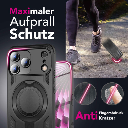 NALIA Magnetische Panzerhülle für iPhone 17 Pro Max – Ring-Halterung 360° & MagSafe kompatibel – STORMGUARD (Outdoor Case) – Marke aus Berlin