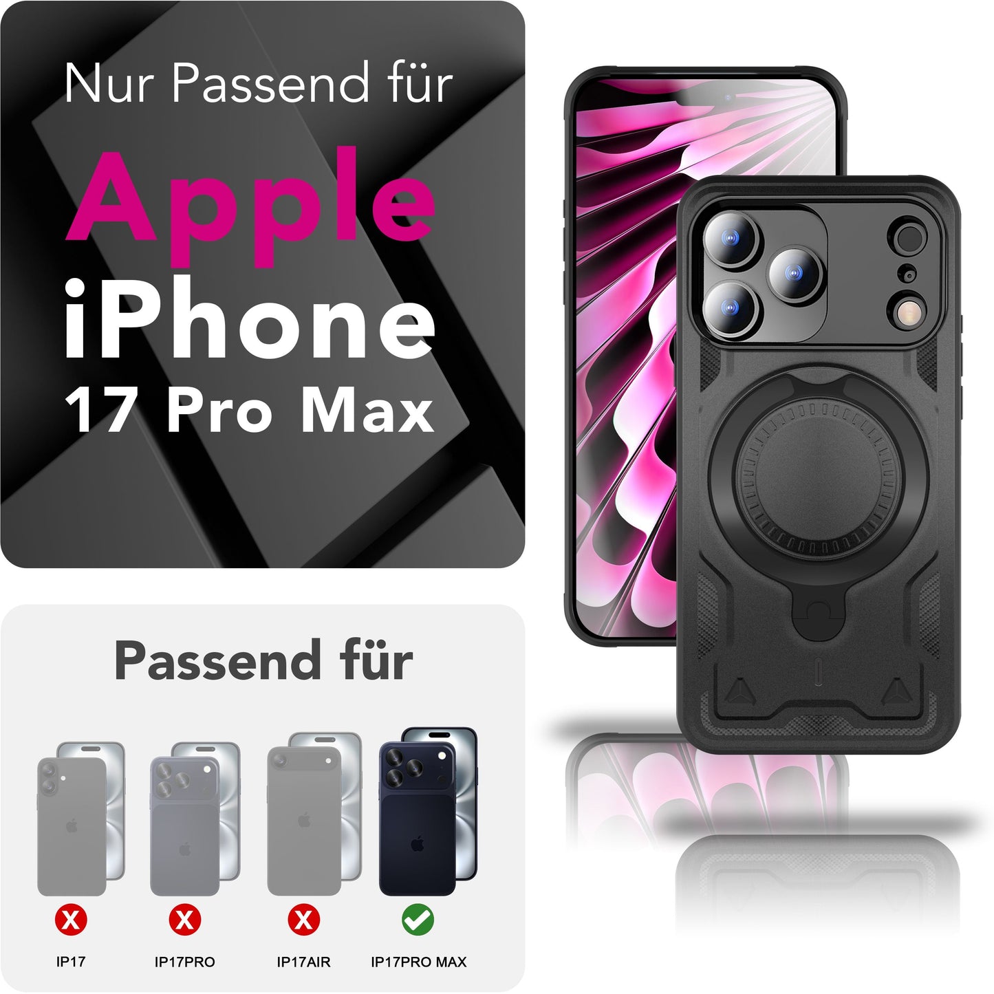 NALIA Magnetische Panzerhülle für iPhone 17 Pro Max – Ring-Halterung 360° & MagSafe kompatibel – STORMGUARD (Outdoor Case) – Marke aus Berlin