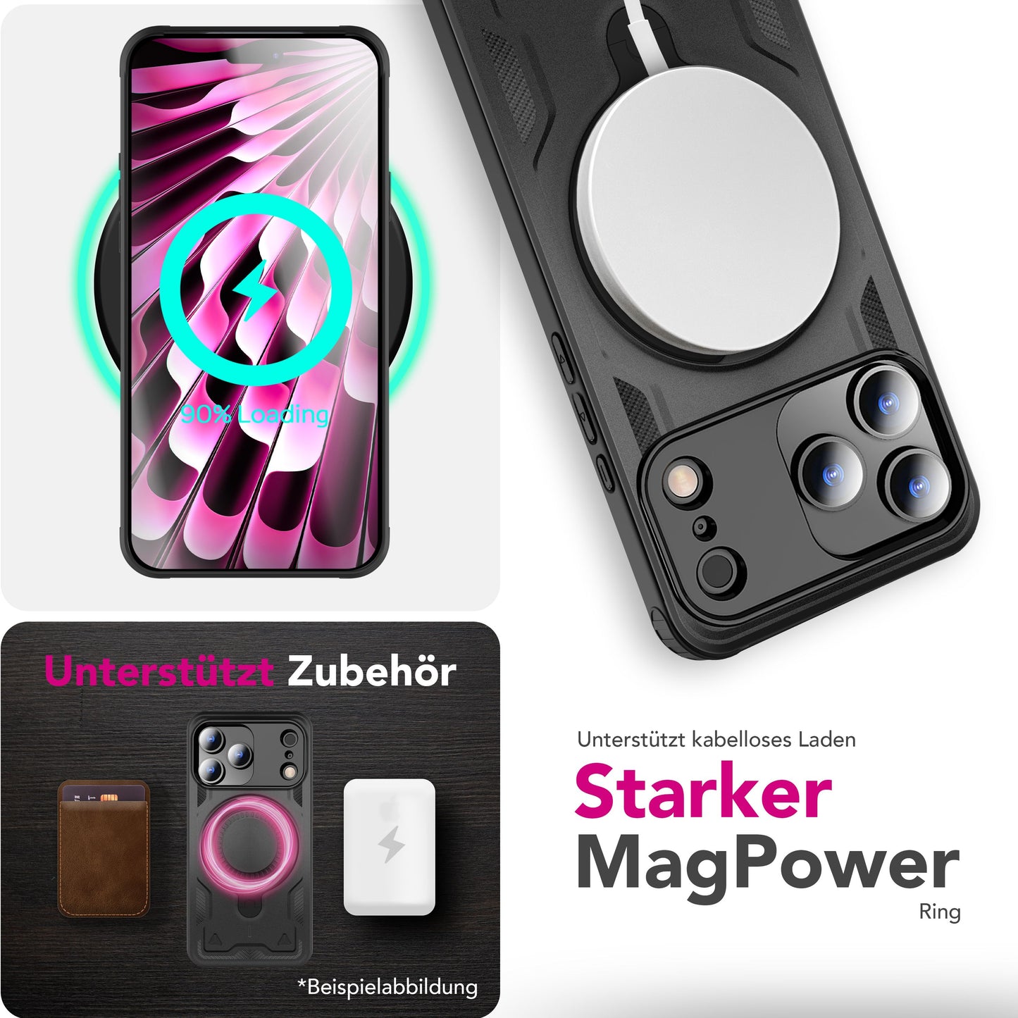NALIA Magnetische Panzerhülle für iPhone 17 Pro Max – Ring-Halterung 360° & MagSafe kompatibel – STORMGUARD (Outdoor Case) – Marke aus Berlin